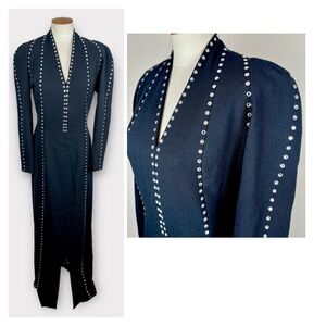 Pauline Trigere Vintage Rhinestone Gown 80s Modern Exaggerated Shoulders